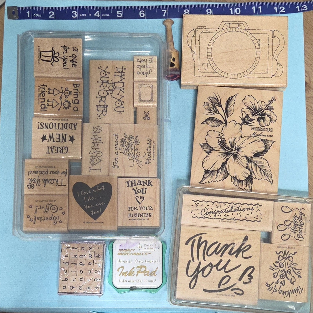 Wooden Rubber Stamp Set with Ink Pads